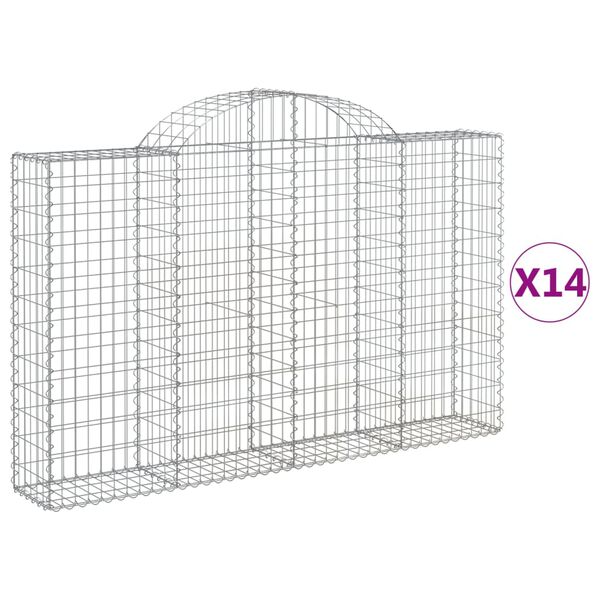 vidaXL Paniers &agrave; gabions arqu&eacute;s 14 pcs 200x30x120/140 cm Fer galvanis&eacute;