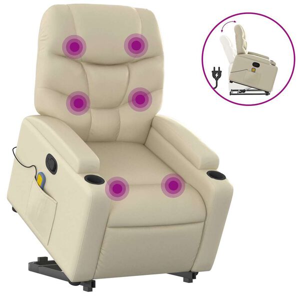 vidaXL Fauteuil inclinable de massage Cr&egrave;me Similicuir