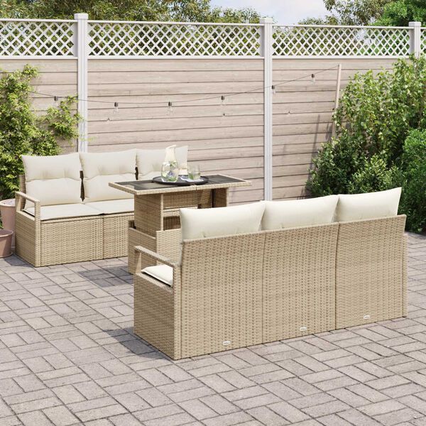 vidaXL Ensemble de canapé de jardin 7 pcs Beige polyrotin