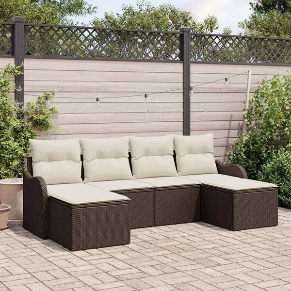 vidaXL Ensemble de canapé de jardin 6 pcs Marron et blanc Poly rotin