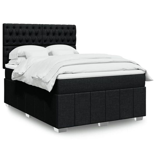 vidaXL Sommier &agrave; lattes de lit avec matelas Noir 140x200 cm Tissu