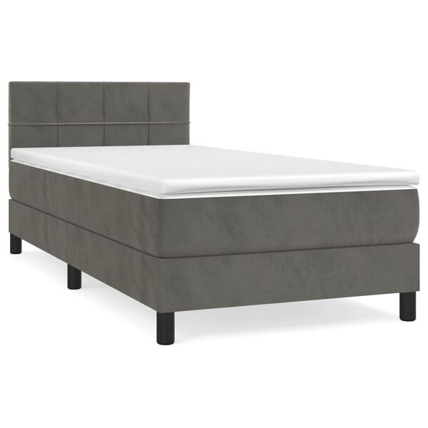 vidaXL Sommier &agrave; lattes de lit et matelas Gris fonc&eacute; 90x190 cm Velours