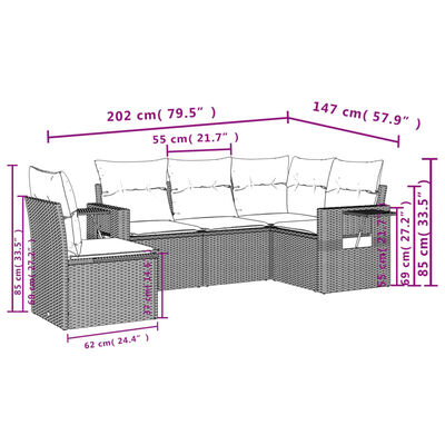 vidaXL Salon de jardin avec coussins 5 pcs beige résine tressée