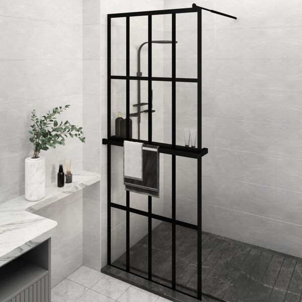 vidaXL Paroi de douche avec &eacute;tag&egrave;re Noir 80x195 cm Verre ESG&Aluminium