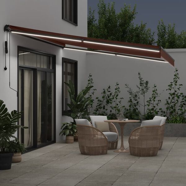 vidaXL Auvent r&eacute;tractable automatique avec LED marron 450x350 cm