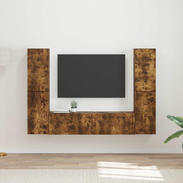vidaXL Ensemble meuble TV 6 pcs Ch&ecirc;ne fum&eacute; Bois d'ing&eacute;nierie