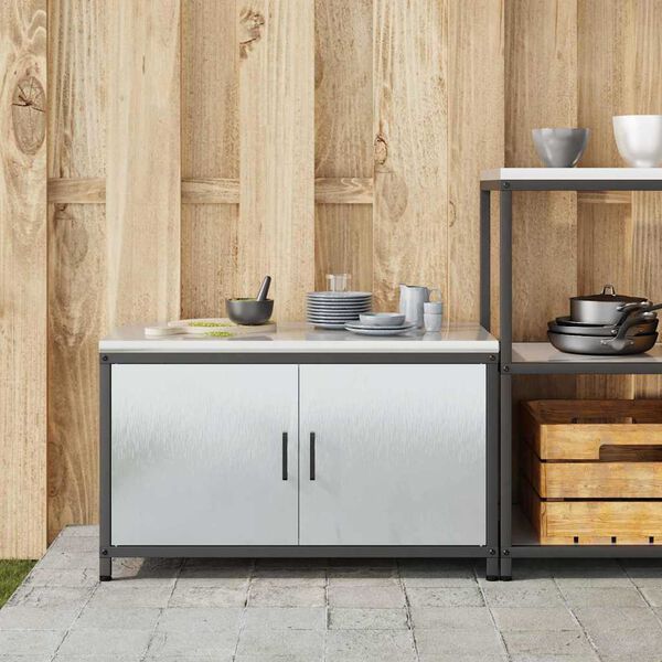 vidaXL Rangement de cuisine avec &eacute;tag&egrave;re Argent 60 x 50 x 92 cm Acier