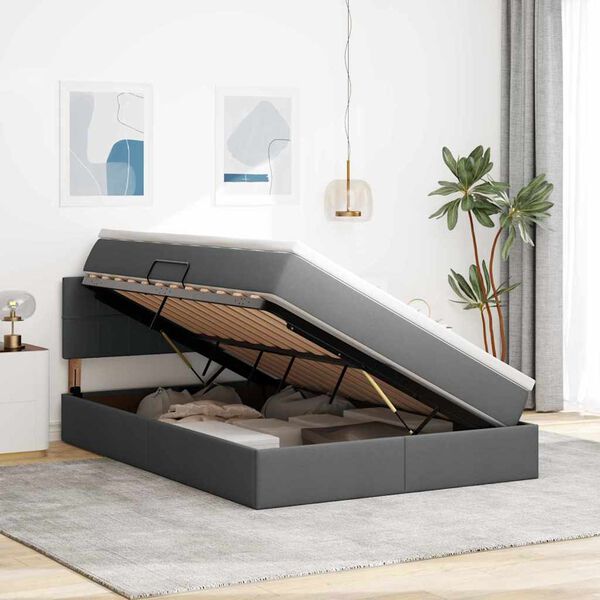 vidaXL Lit avec rangement et LED Gris fonc&eacute; 140 x 190 cm tissu