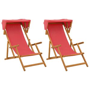 vidaXL Chaise Longue 2 pcs 3 Position Bois d'eucalyptus massif Rouge