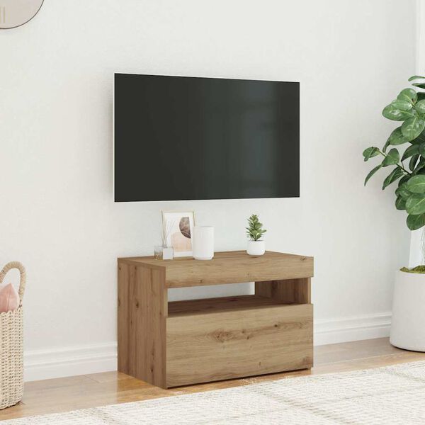 vidaXL Meuble TV avec lumières LED chêne artisanal bois d'ingénierie