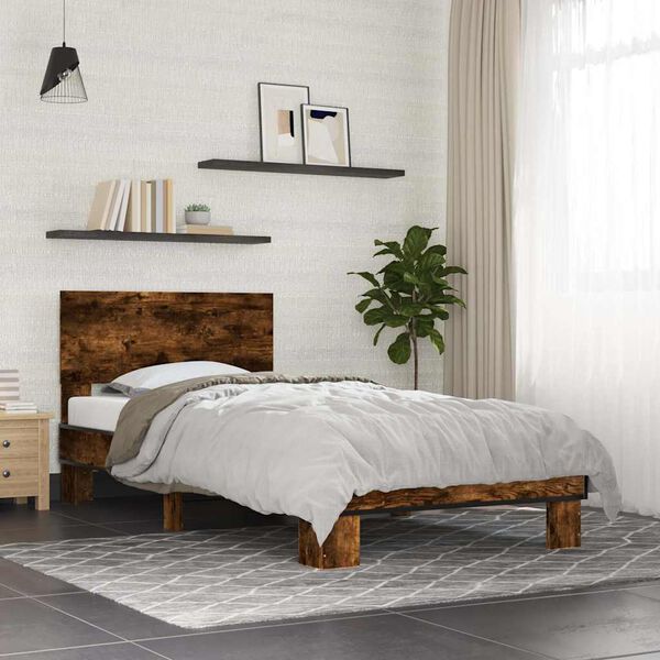 vidaXL Cadre de lit sans matelas ch&ecirc;ne fum&eacute; 75x190 cm