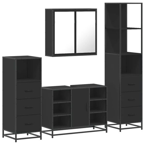 vidaXL Ensemble de meubles salle de bain 4 pcs noir bois d'ing&eacute;nierie