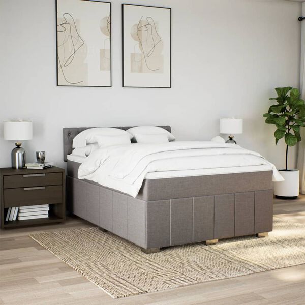 vidaXL Sommier &agrave; lattes de lit avec matelas Taupe 140x190 cm Tissu