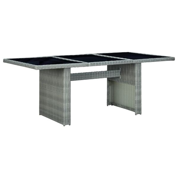 vidaXL Table de jardin Gris clair R&eacute;sine tress&eacute;e et verre tremp&eacute;