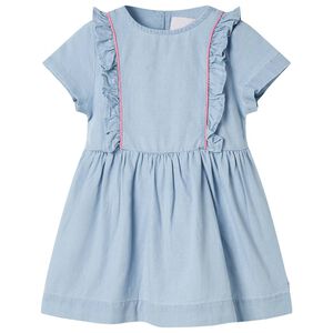 Robe pour enfants &agrave; volants bleu doux 128