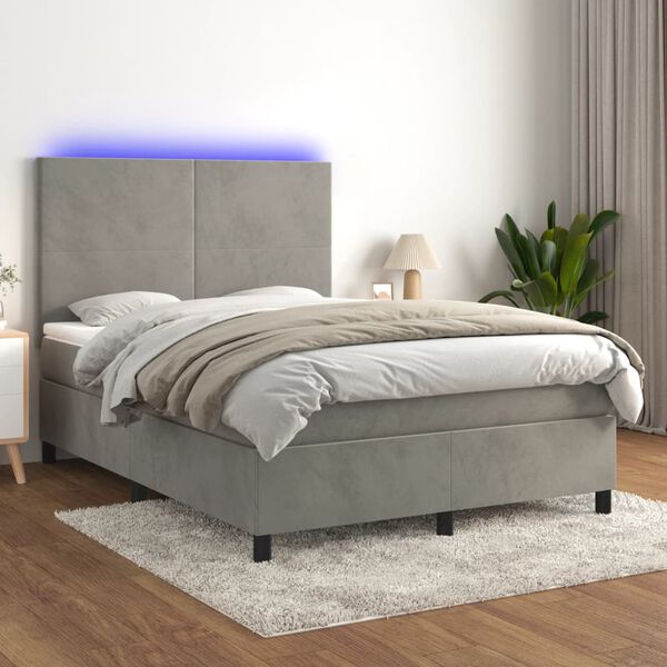 vidaXL Sommier &agrave; lattes de lit avec matelas LED Gris clair 140x200 cm