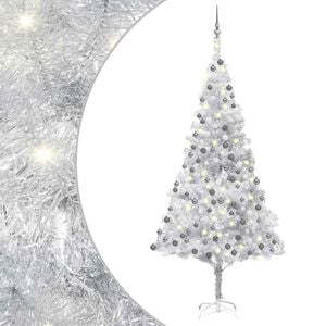 vidaXL Arbre de No&euml;l artificiel pr&eacute;-&eacute;clair&eacute;/boules argent&eacute; 210 cm PET