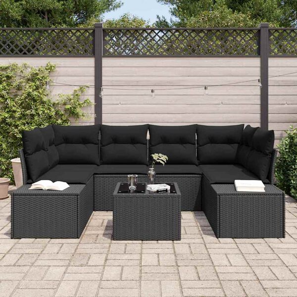 vidaXL Ensemble de canapé de jardin avec coussin 8 pcs Noir polyrotin