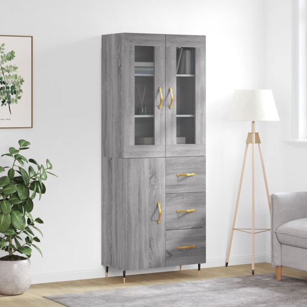 vidaXL Buffet haut Sonoma gris 69,5x34x180 cm Bois d'ing&eacute;nierie