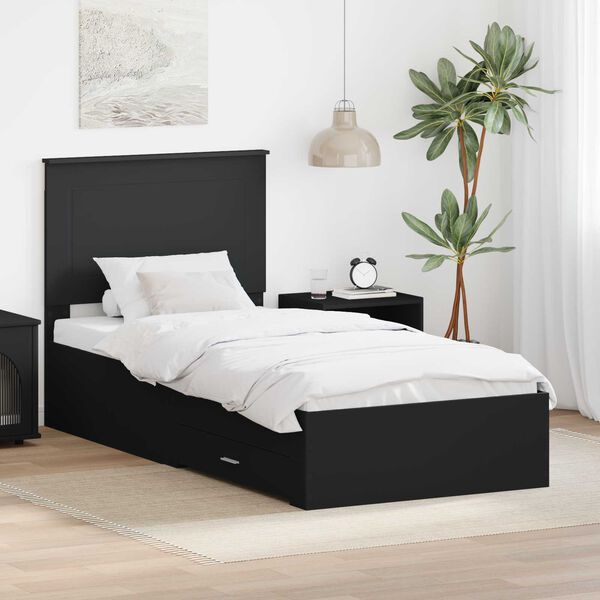vidaXL Cadre de lit Noir et argent 75 x 190 cm Bois d'ing&eacute;nierie