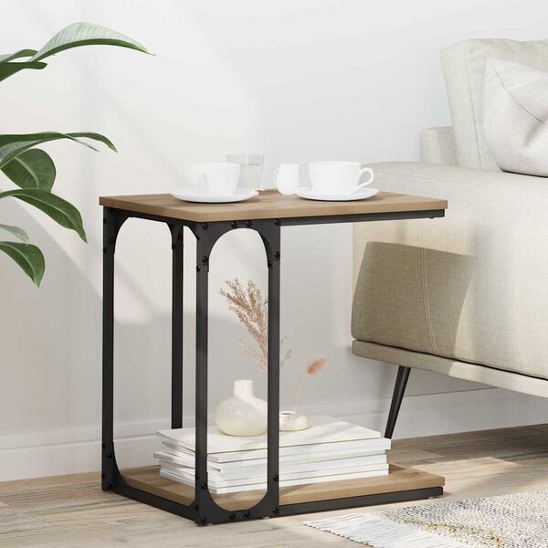 vidaXL Table d'appoint avec &eacute;tag&egrave;re Ch&ecirc;ne artisanal 50 x 35 x 52 cm