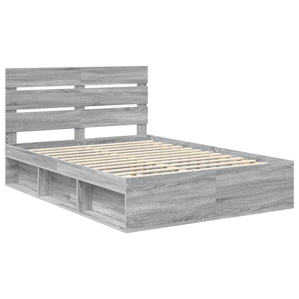 vidaXL Cadre de lit Gris Sonoma 140 x 190 cm Bois de pin massif