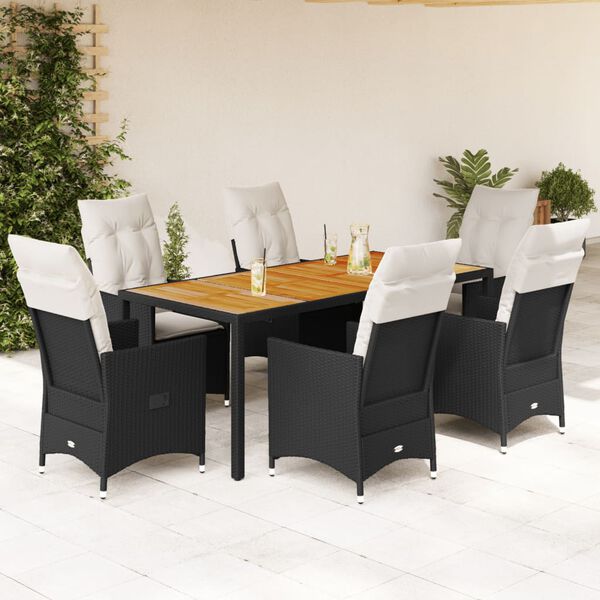 vidaXL Ensemble &agrave; manger de jardin coussins 7pcs Noir R&eacute;sine tress&eacute;e