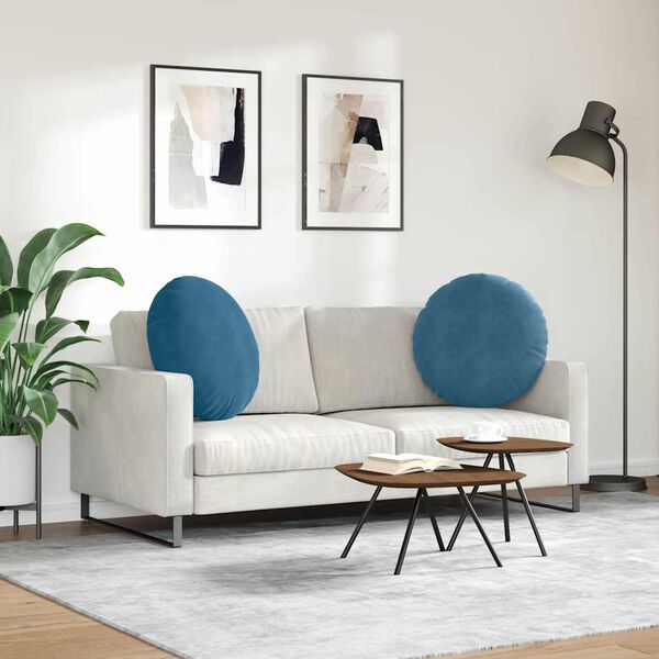 vidaXL Coussins de si&egrave;ge 2 pcs Bleu &Oslash; 40 x 13 cm Velours