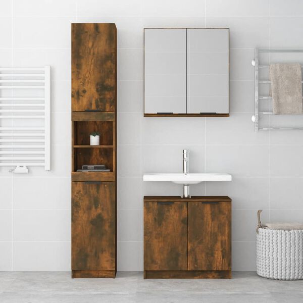 vidaXL Ensemble d'armoires de salle de bain 3 pcs ch&ecirc;ne fum&eacute;
