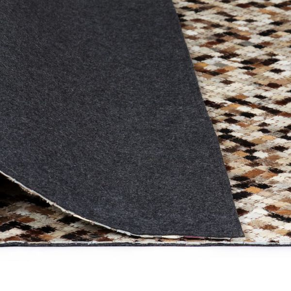 vidaXL Tapis Cuir v&eacute;ritable Patchwork 80 x 150 cm Carr&eacute; Marron/Blanc