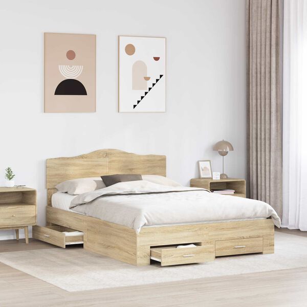vidaXL Cadre de lit Ch&ecirc;ne Sonoma 150 x 200 cm Bois d'ing&eacute;nierie