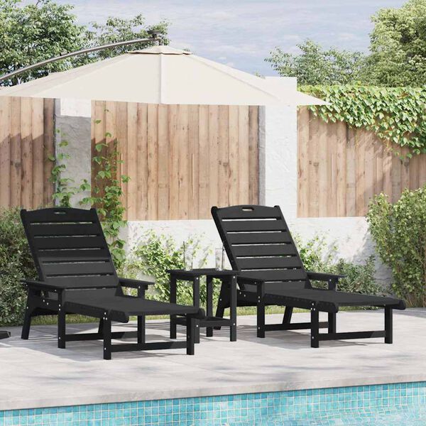 vidaXL Mobilier de jardin lounge 2 pcs Noir 53 x 195.5 x 30cm