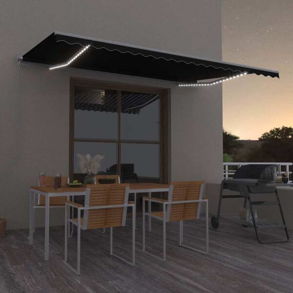 vidaXL Auvent manuel r&eacute;tractable avec LED 500x300 cm Anthracite