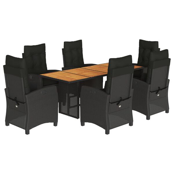 vidaXL Ensemble &agrave; manger de jardin coussins 7pcs Noir R&eacute;sine tress&eacute;e