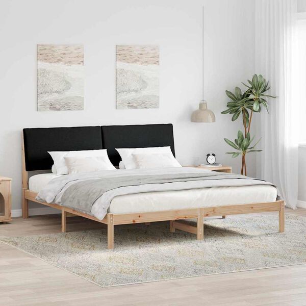 vidaXL Cadre de lit Marron et noir 200 x 200 cm Bois massif en pin