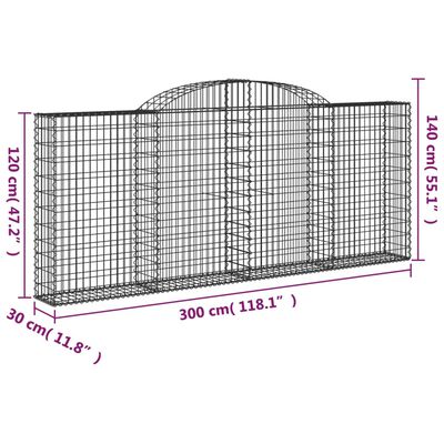 vidaXL Panier de gabions arqué 300x30x120/140 cm Fer galvanisé