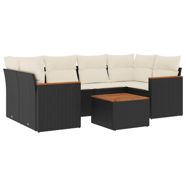 vidaXL Salon de jardin 7 pcs avec coussins noir r&eacute;sine tress&eacute;e