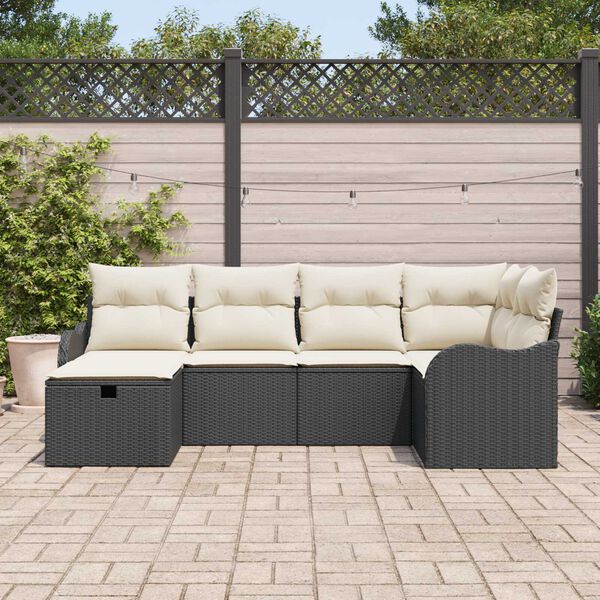 vidaXL Ensemble de canapé de jardin avec coussin 6 pcs Noir Poly rotin