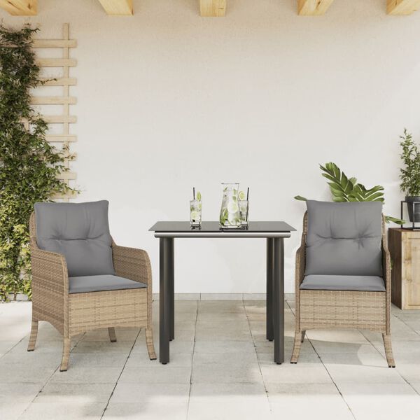 vidaXL Ensemble &agrave; manger de jardin et coussins 3 pcs Beige poly rotin