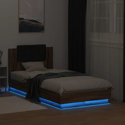 vidaXL Cadre de lit tête de lit et lumières LED chêne marron 75x190 cm