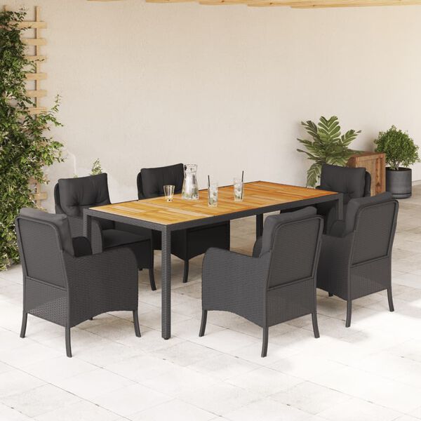 vidaXL Ensemble à manger de jardin coussins 7pcs Noir Résine tressée