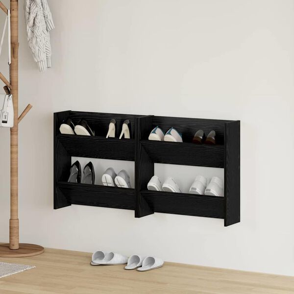 vidaXL Cabinet &agrave; chaussures 2 pcs Ch&ecirc;ne noir 60 x 18 x 60 cm