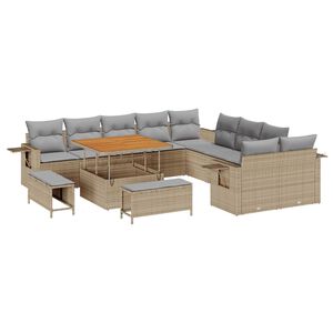 vidaXL Ensemble de canap&eacute; de jardin 13 pcs Beige polyrotin