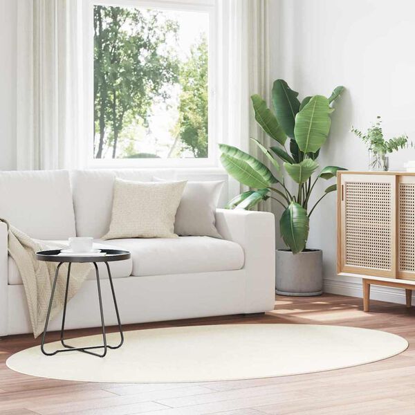 vidaXL Tapis de surface ovale HUARTE Cr&egrave;me 140 x 200 cm 100% Polyester