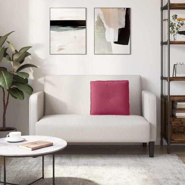 vidaXL Coussin de Dos Bordeaux 50 x 45 cm Tissu en velours c&ocirc;tel&eacute;