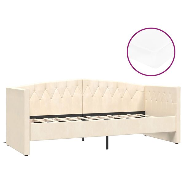 vidaXL Lit avec matelas et USB Cr&egrave;me Velours 90x200 cm