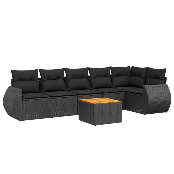 vidaXL Salon de jardin 7 pcs avec coussins noir r&eacute;sine tress&eacute;e