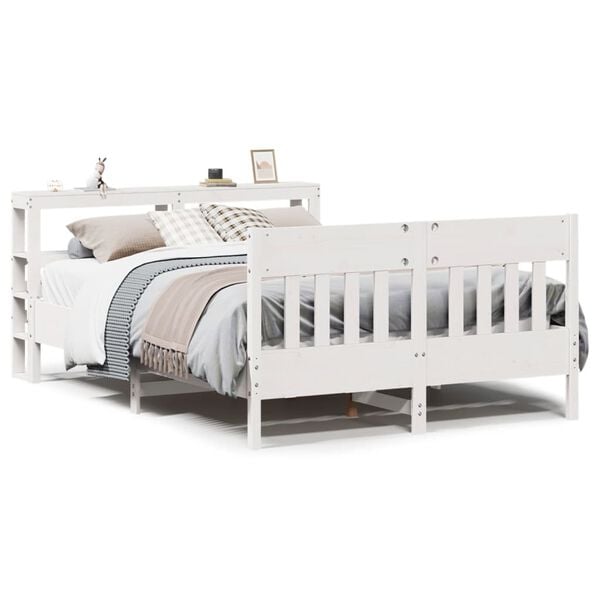vidaXL Cadre de lit sans matelas blanc 140x190 cm bois de pin massif