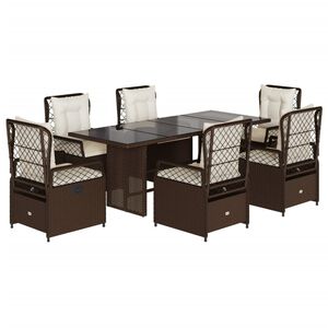 vidaXL Ensemble &agrave; manger de jardin et coussins 7 pcs marron rotin