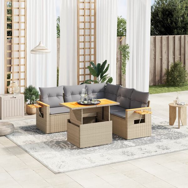 vidaXL Salon de jardin avec coussins 6 pcs beige r&eacute;sine tress&eacute;e